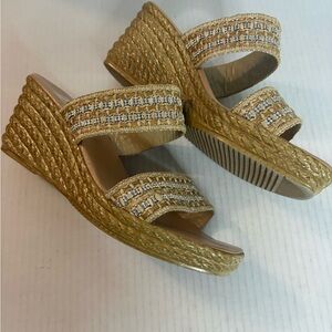 Mariella Italy Women's Slip-In Silver and beige Wedge Sandals size 8.5